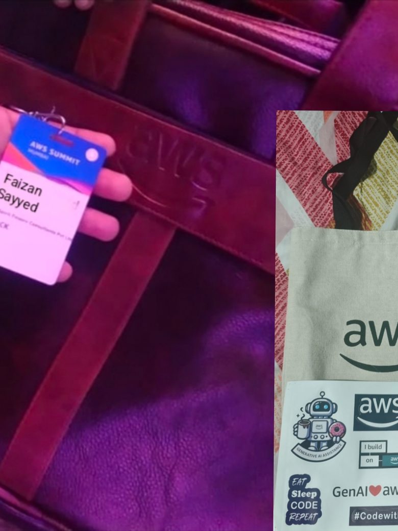 AWS Summit tote bag, stickers and delegate badge