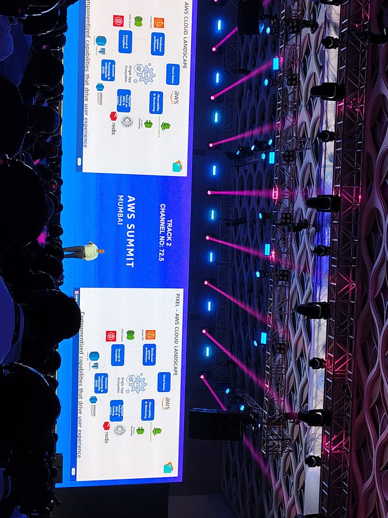Session hall screens during an AWS Summit talk